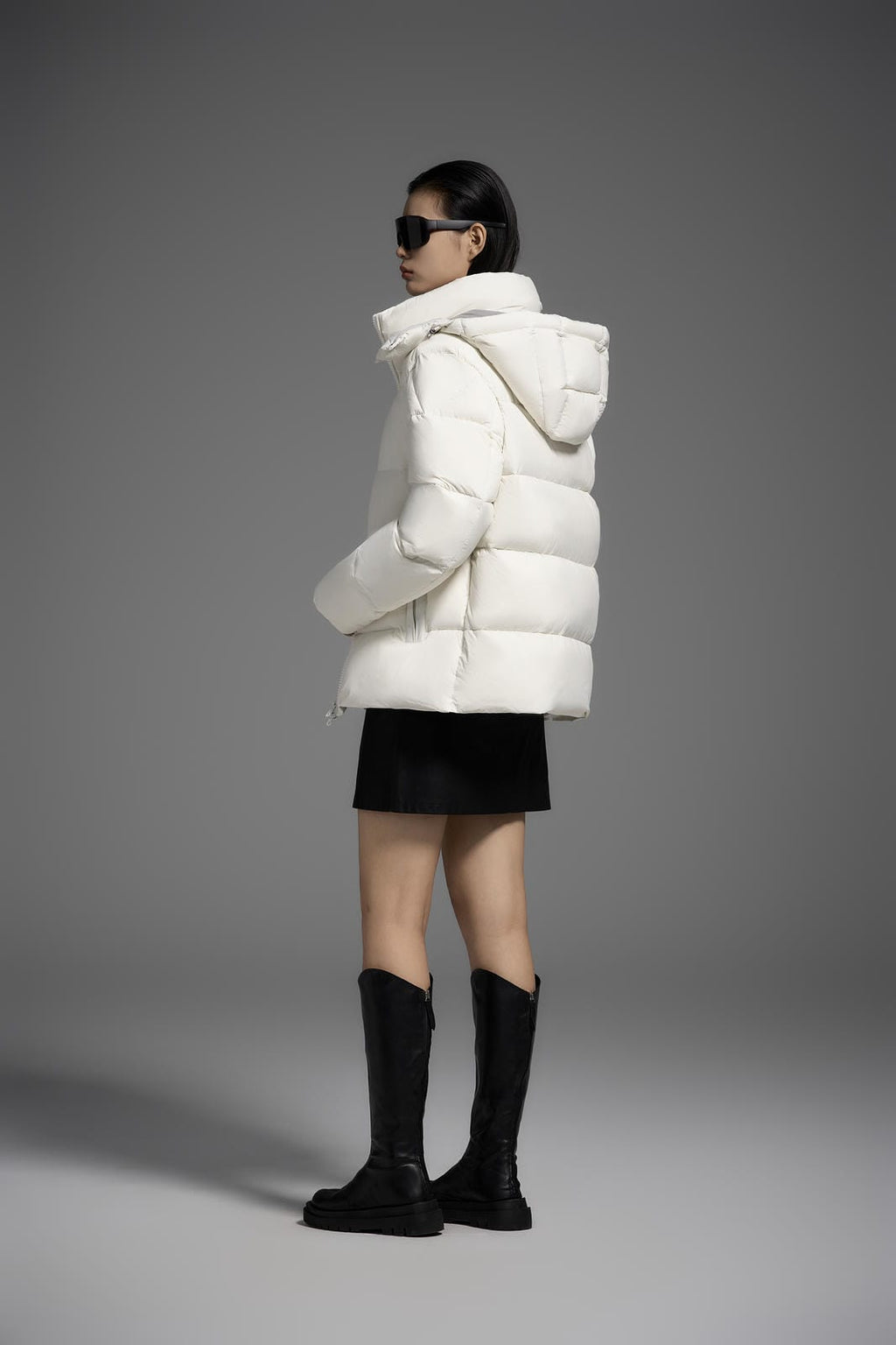 White Duck Down Hooded Jacket Puffy Fluffy Woman Cloud-like Soft Warm Unisex Man Pocket Hood Black 850FP Model2306