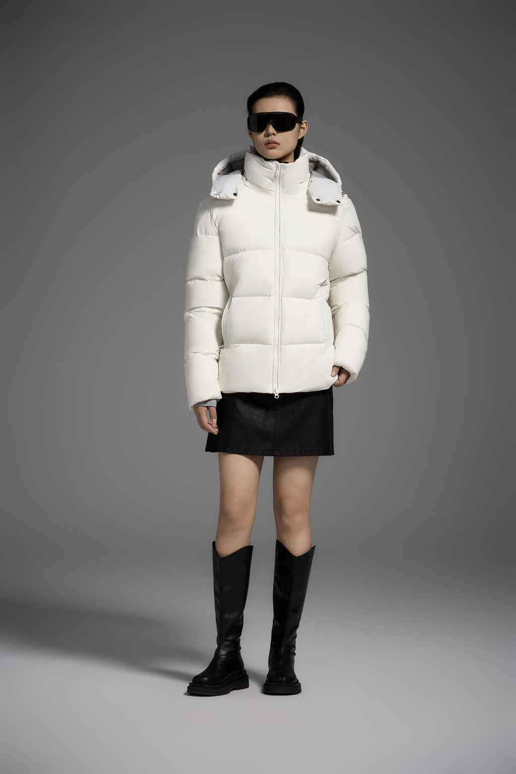White Duck Down Hooded Jacket Puffy Fluffy Woman Cloud-like Soft Warm Unisex Man Pocket Hood Black 850FP Model2306