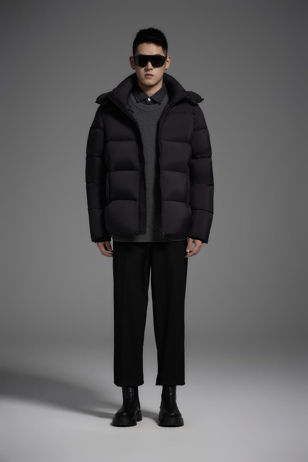 White Duck Down Hooded Jacket Puffy Fluffy Unisex Cloud-like Soft Warm Unisex Man Pocket Hood Black 850FP model 2306