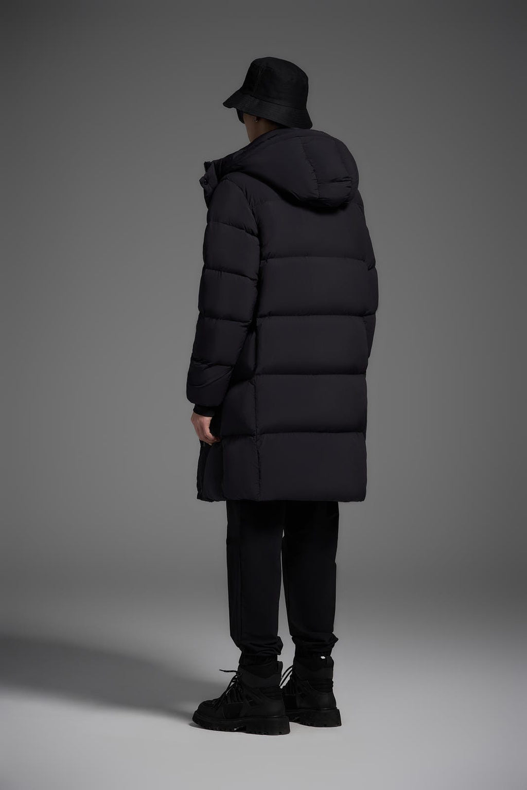 Long Duck Down Jacket With  6 horizontal baffles Hooded 850FP Warm Puffy Unisex Black Pocket Woman Man Easy Clean model 2323