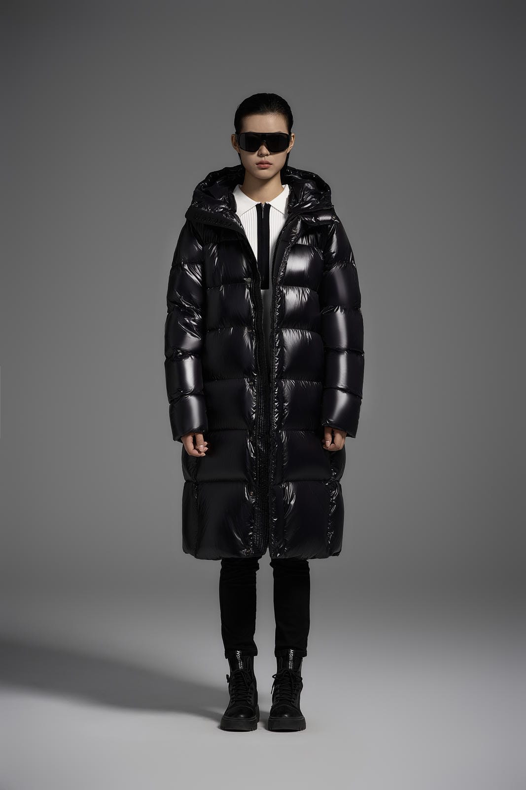 Long Duck Down Jacket With 7  horizontal baffles Hooded Warm Puffy Unisex Women Black White Grey Easy Clean 850FP model2360