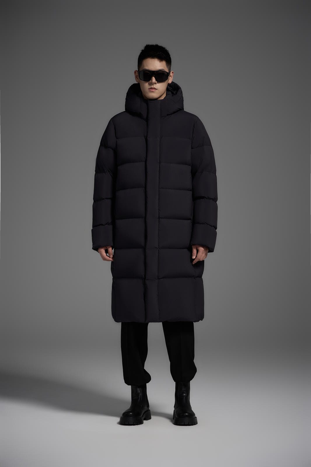 Long Duck Down Jacket With 7  horizontal baffles Hooded Warm Puffy Unisex Women Black White Grey Easy Clean 850FP model2360