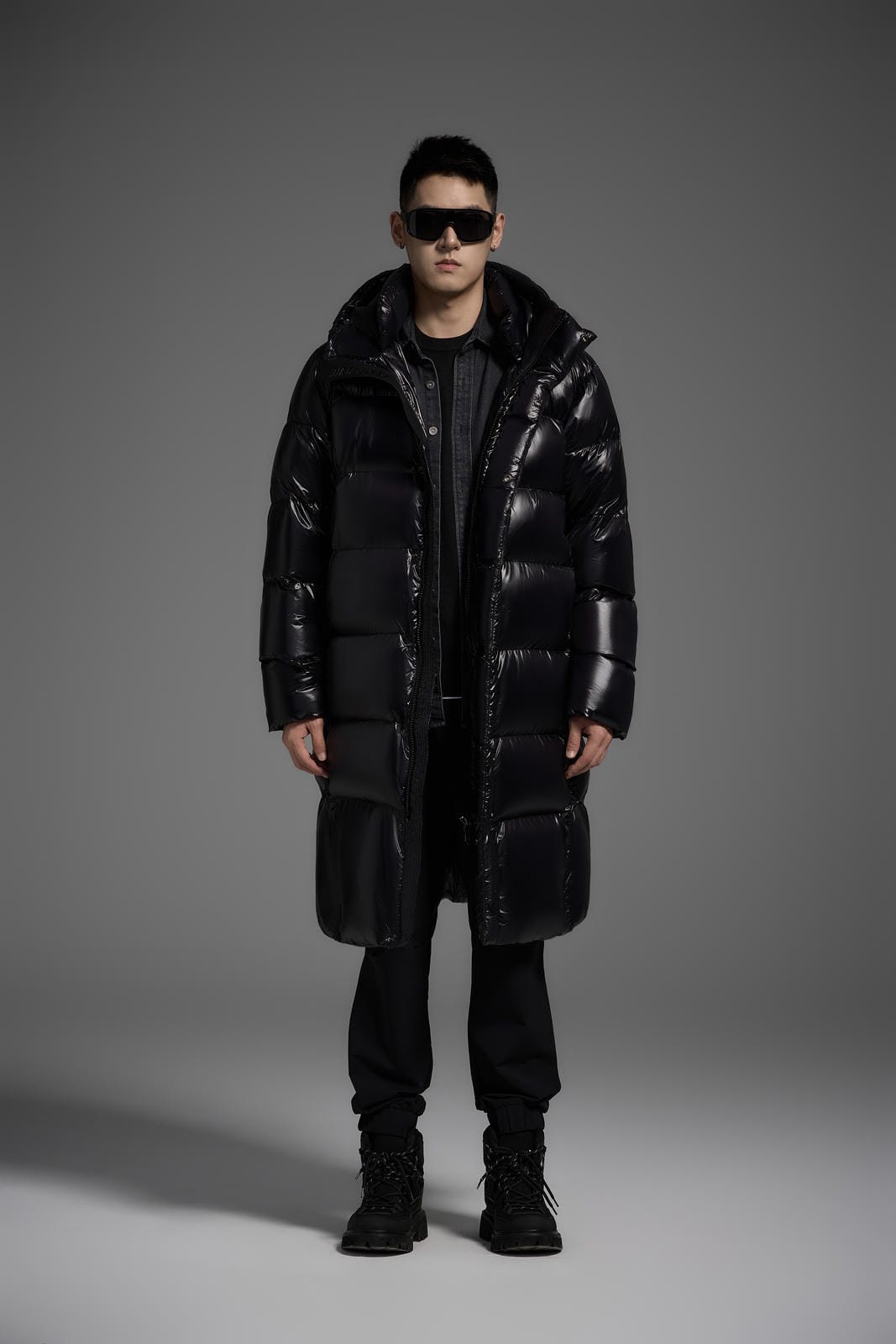 Long Duck Down Jacket With 7 horizontal baffles Hooded Warm Puffy Unisex Black White Grey Easy Clean 850FP model 2360