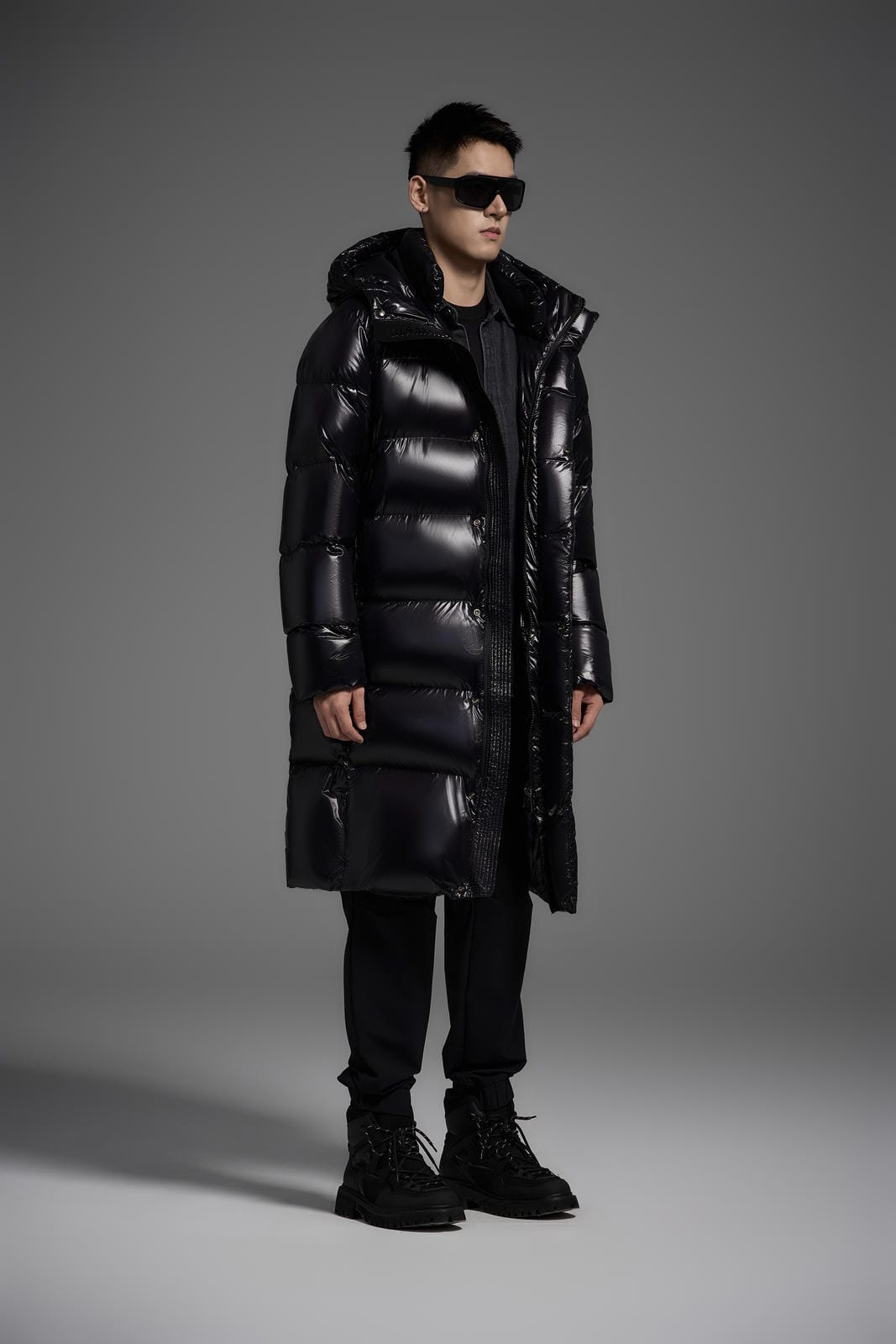 Long Duck Down Jacket With 7  horizontal baffles Hooded Warm Puffy Unisex Women Black White Grey Easy Clean 850FP model2360