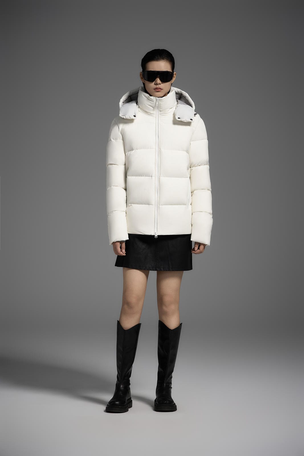White Duck Down Hooded Jacket Puffy Fluffy Woman Cloud-like Soft Warm Unisex Man Pocket Hood Black 850FP Model2306