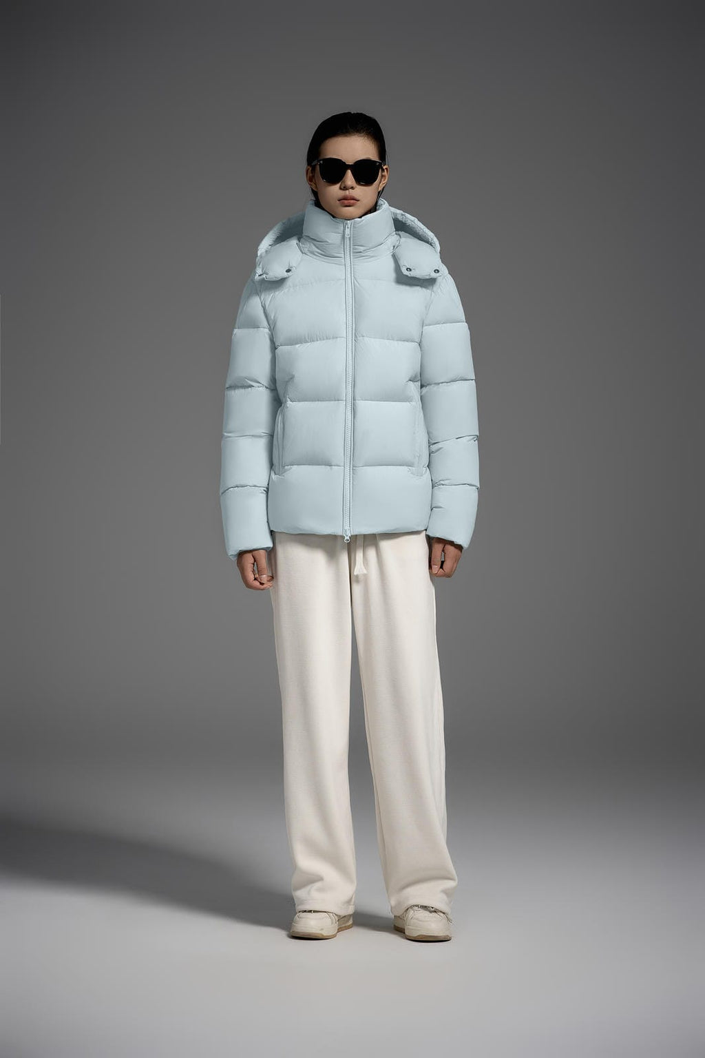 White Duck Down Hooded Jacket Puffy Fluffy Woman Cloud-like Soft Warm Unisex Man Pocket Hood Black 850FP Model2306