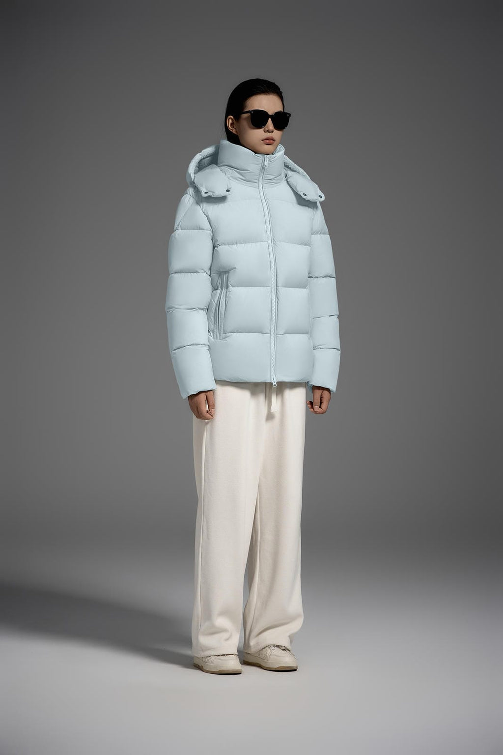 White Duck Down Hooded Jacket Puffy Fluffy Woman Cloud-like Soft Warm Unisex Man Pocket Hood Black 850FP Model2306